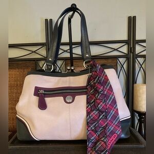 Coach Laura Spectator Bag - Lilac/Navy Kisslock Carryall (SCARF INCLUDED)